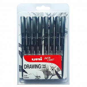 Pin Black Fine Line Pens (Set of 8)
