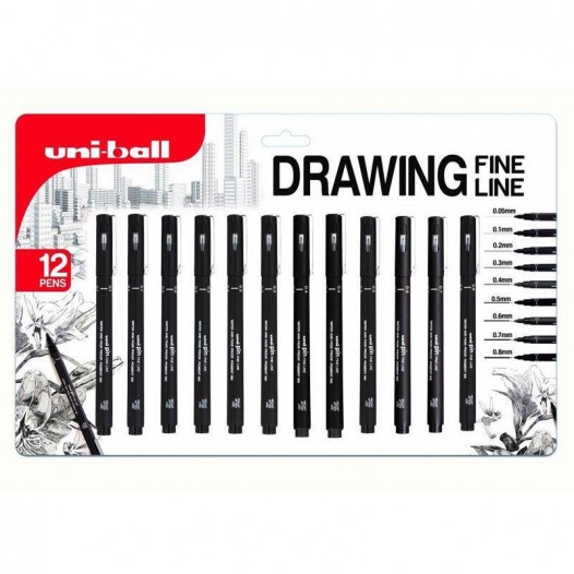 PIN Black Drawing Pen Blister Pack (12pc)