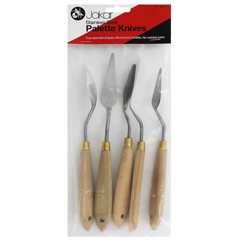 Jakar Steel Palette Knives With Birchwood Handles (5 Assorted Shapes