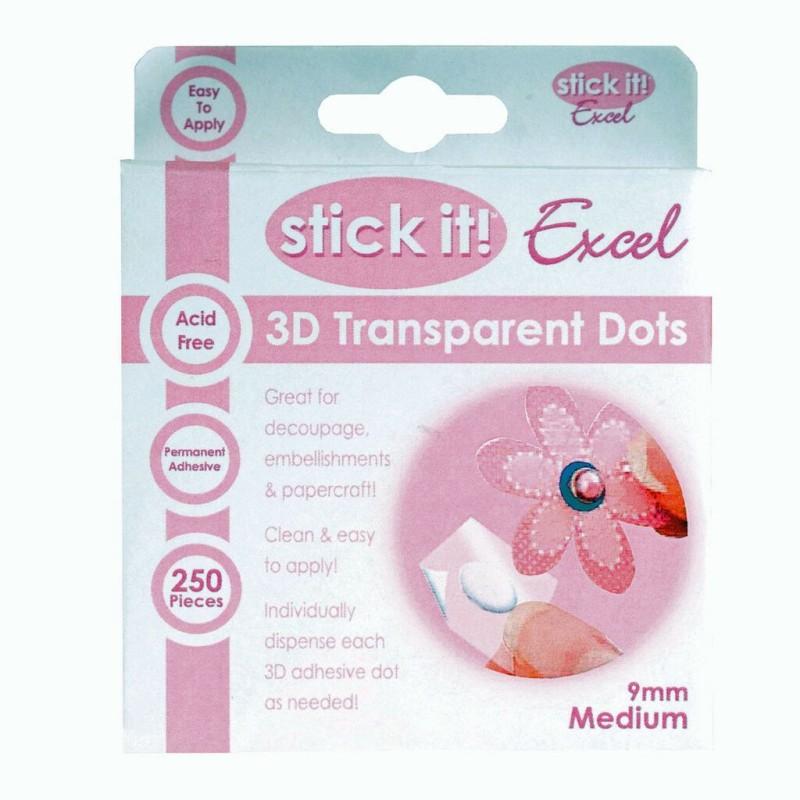 Stick It! Excel 3D 9mm Transparent Dots (Pack of 250)