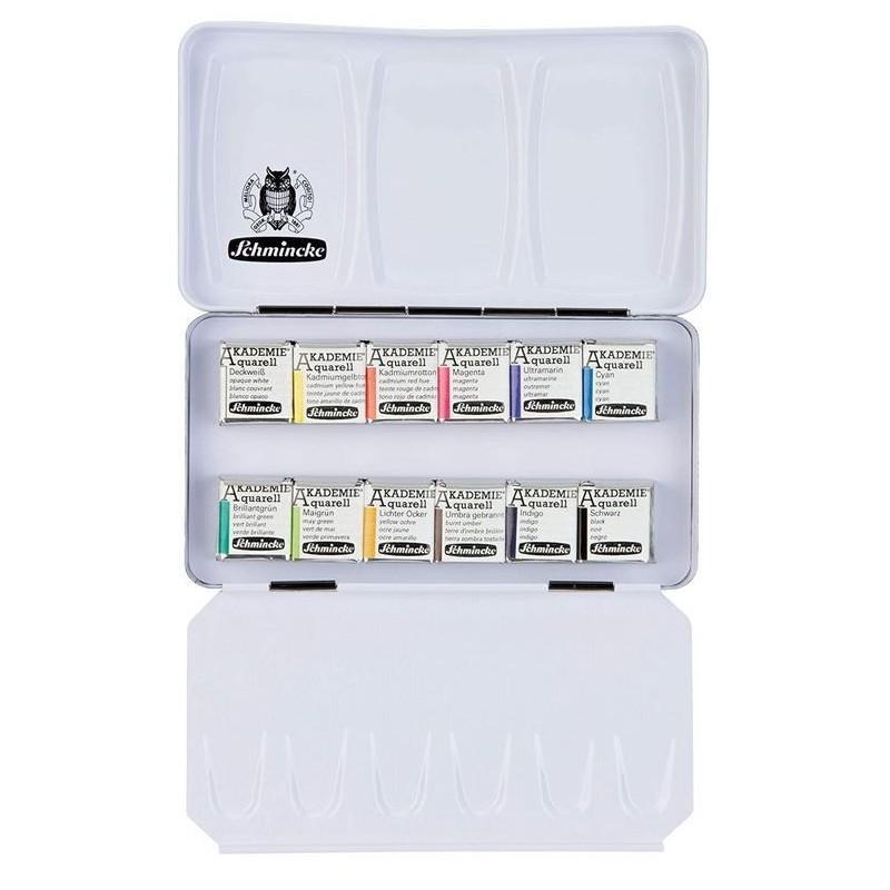 Cowling & Wilcox Akademie Watercolour Half Pan Metal Tin of 12