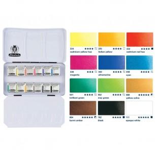 Cowling & Wilcox Akademie Watercolour Half Pan Metal Tin of 12 Cowling & Wilcox Akademie Watercolour Half Pan Metal Tin of 12