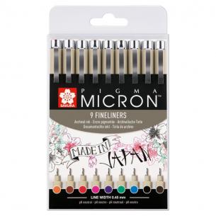 Pigma Micron Fineliner 05 Set: 9 Assorted Colours