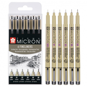 Pigma Micron Black Fineliner Assorted Set (6pc)