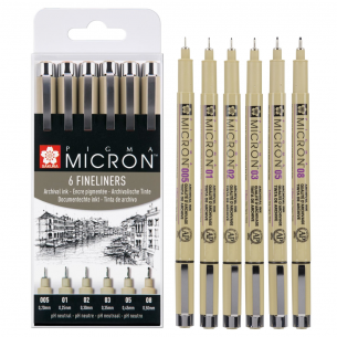 Pen Set- Sakura Pigma Micron 6Pk,(005,01,02,03,05,08)