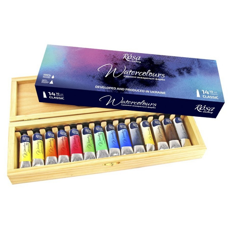 Gallery Artists' Watercolour Wooden Gift Case (14 x 10ml)