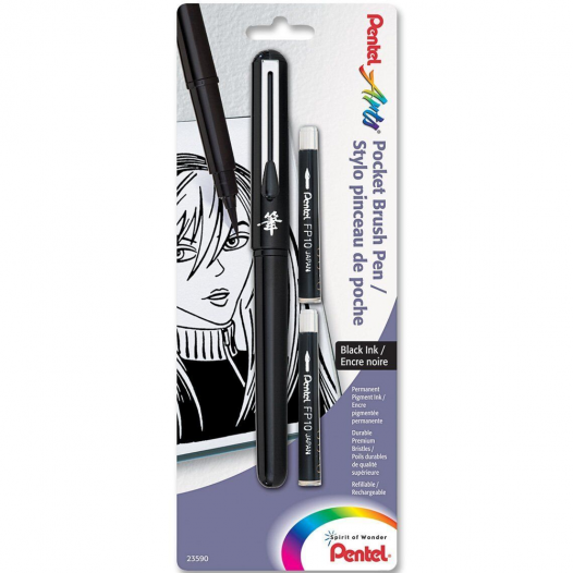 Pocket Black Brush Pen (with 2 cartridges)