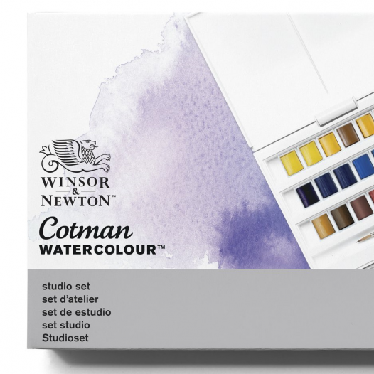 Winsor & Newton Cotman Watercolor Paint Set, Studio Set, 45 Half Pans w/  Brush