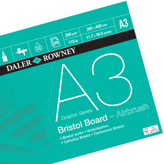 Daler-Rowney Graphic Series Smooth Surface 250 GSM A4 Bristol Board Pad,  Glued 1 Side, Acid-Free, 20 White Sheets, Ideal for Professional Artists  and