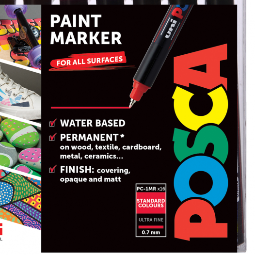 Uni Posca PC-1MR Black Colour Paint Marker Pens Ultra Fine 0.7mm Calibre  Nib Tip Writes On Any Surface Glass Metal Plastic Fabric Stone Wood (Pack  of