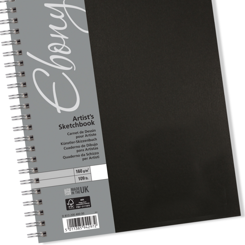 Ebony Hardback Spiral Sketchbook (160gsm)