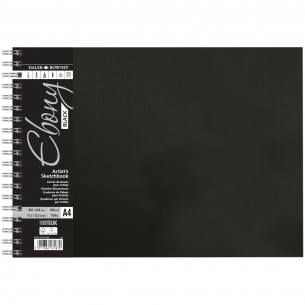 Ebony Hardback Spiral Black Sketchbook - A4 Landscape (160gsm)