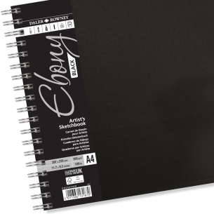 Ebony Hardback Spiral Black Sketchbook - A4 Landscape (160gsm)