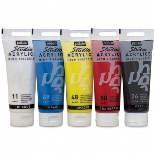 Pack Peinture Studio Acrylics Pébéo - Couleurs primaires - 5 x 100 ml