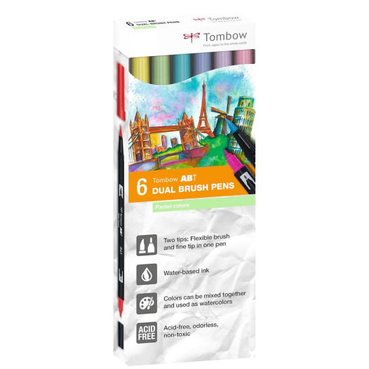 ABT Dual Brush Pen Pastel Colour Box (6pc) ABT Dual Brush Pen Pastel Colour Box (6pc)