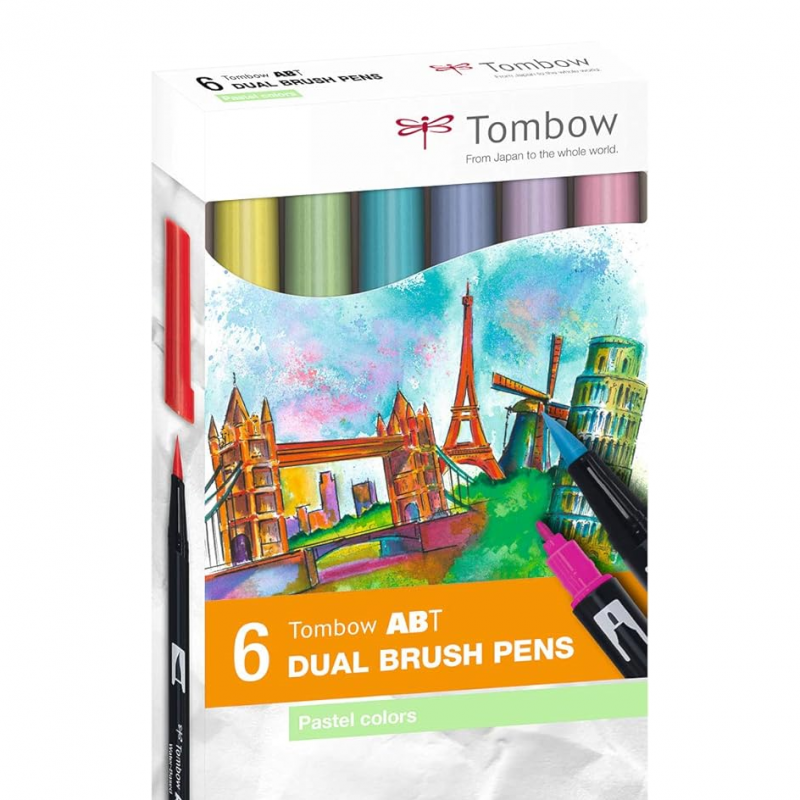 Tombow ABT Dual Brush Pen Set of 6 - Grey