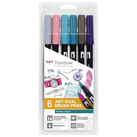 ABT Dual Brush Pen Vintage Colour Wallet (6pc)