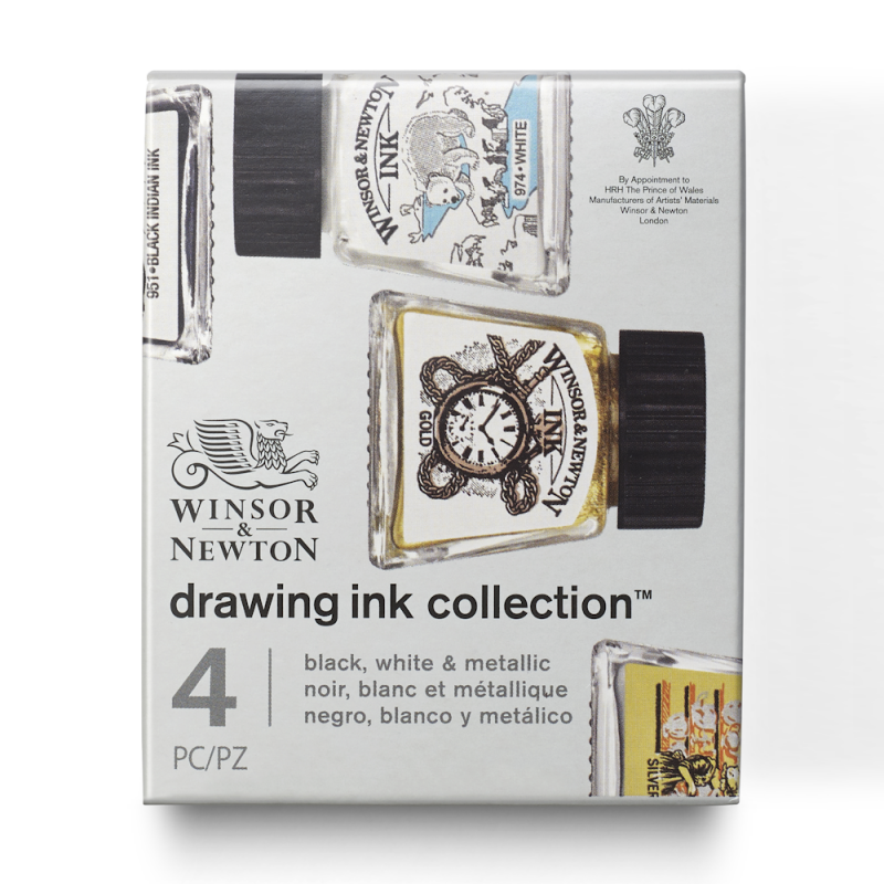 Black, White & Metallic Drawing Ink Collection (4 x 14ml)