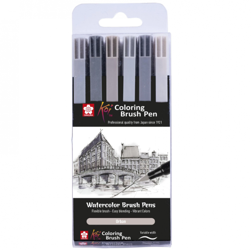 Koi Watercolour Brush Pen Urban Set (6pc)