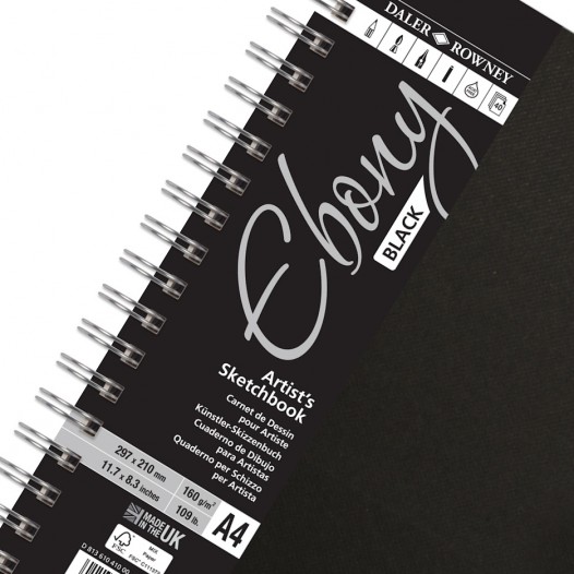 Ebony Hardback Black Spiral Sketchbook