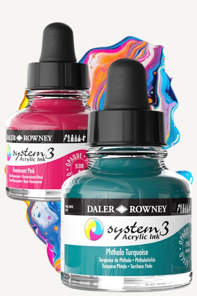 Daler-Rowney System3 pigment-based Acrylic Inks for students, artists and professionals