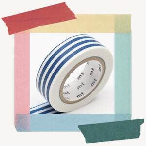 Roll of decorative paper masking tape from MT with a border design in an indigo shade