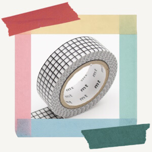 Roll of decorative paper masking tape from MT with a squared hougan design and black colouring