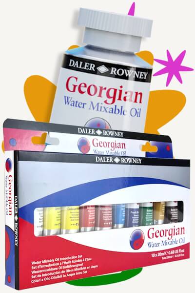 Daler-Rowney Georgian Water-Mixable Oils – solvent-free, eco-friendly oil paints with rich pigments for students and hobbyists