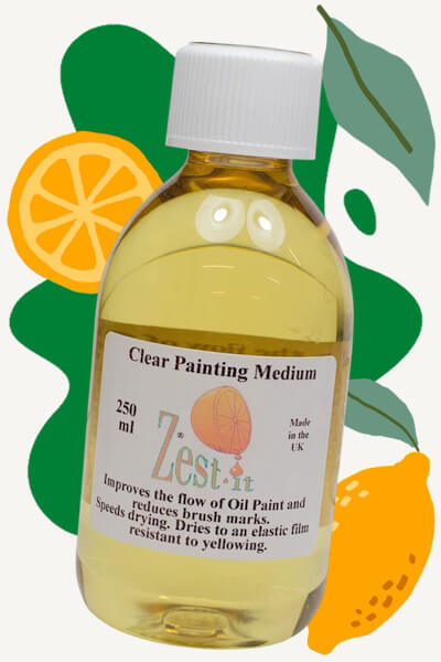 Zest-It Clear Painting Medium – solvent and stand oil blend for glazing, layering, and smooth blending in oils