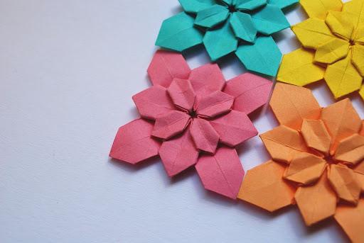 Coloured origami creations  