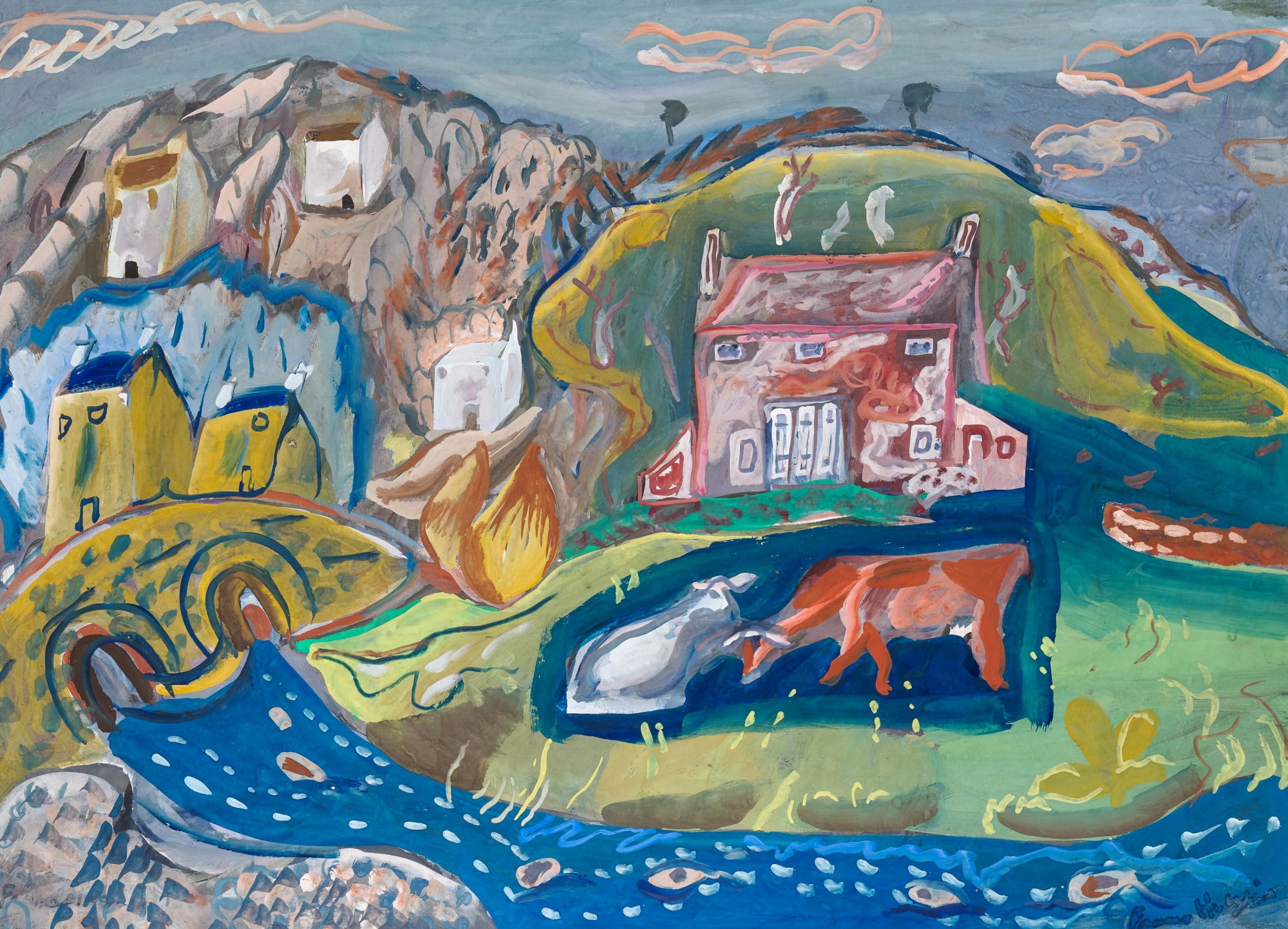 Frances Hodgkins Gouache Painting of Solva Village